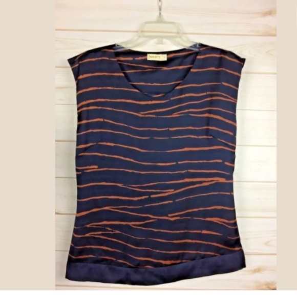 Select Woman Blue & Brown Striped Sleeveless Top Sz S - Picture 2 of 7